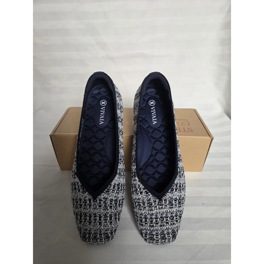 VIVAIA Walker Multi‎ Blue Tweed Square Toe Flats New Size EU 38.5 US 7
